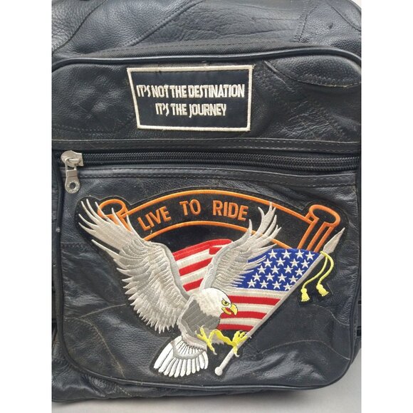 Leather Motorcycle Pack LIVE TO RIDE Buffalo Diamond Plate - Backpack 🔥 - Picture 2 of 13